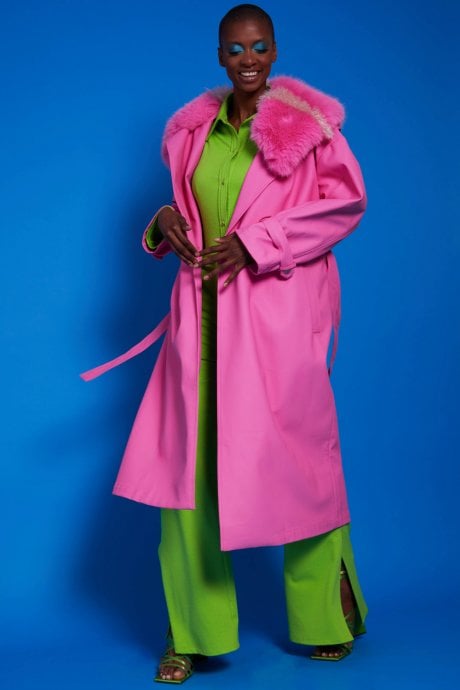 JAYLEY Hot Pink Eco Leather Trench Coat