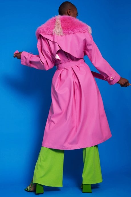 JAYLEY Hot Pink Eco Leather Trench Coat