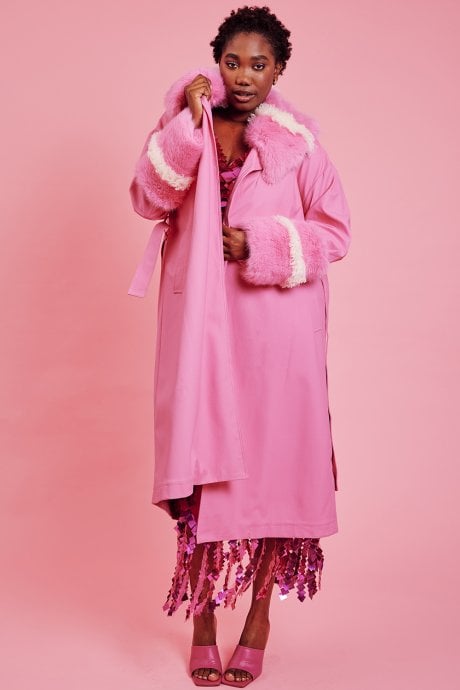 JAYLEY Hot Pink Eco Leather Trench Coat