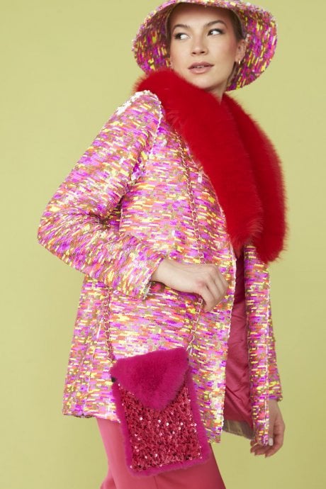 JAYLEY Hot Pink Sequin and Faux Fur Phone Holder
