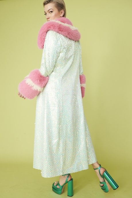 JAYLEY Iridescent Sequin Velvet Trench Coat