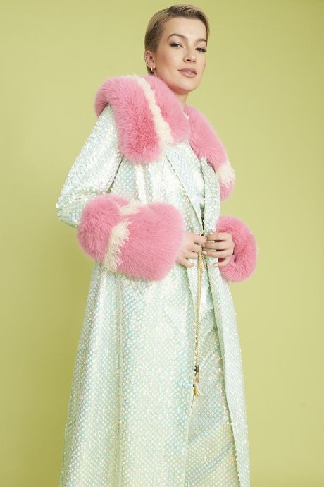 JAYLEY Iridescent Sequin Velvet Trench Coat