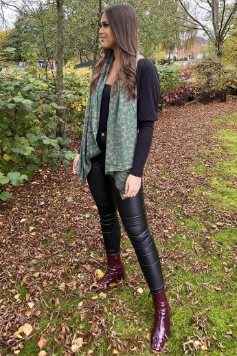 JAYLEY Khaki Animal Print Cashmere Blend Wrap