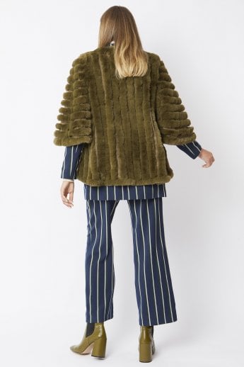 JAYLEY Khaki Faux Fur Striped Coat