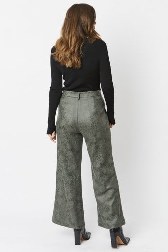JAYLEY Khaki Flare Faux Suede Trouser