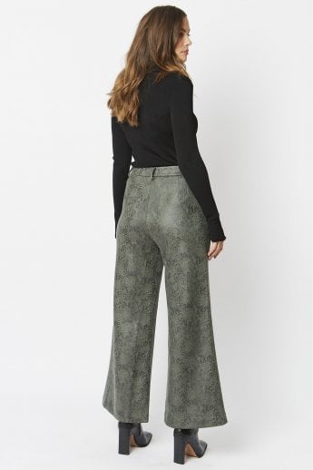 JAYLEY Khaki Flare Faux Suede Trouser