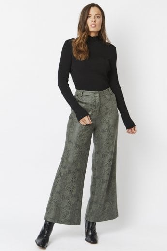 JAYLEY Khaki Flare Faux Suede Trouser