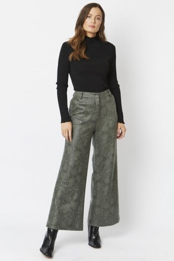 JAYLEY Khaki Flare Faux Suede Trouser