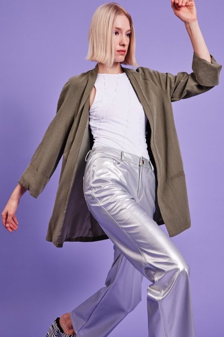 JAYLEY Khaki Green Silk Blend Kimono Jacket