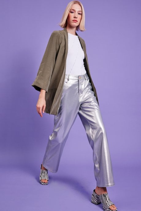 JAYLEY Khaki Green Silk Blend Kimono Jacket