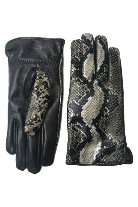 JAYLEY Khaki Luxe Leather Snake Print Gloves
