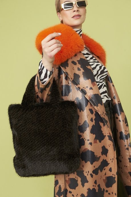 JAYLEY Knitted Bamboo Faux Fur Tote Bag