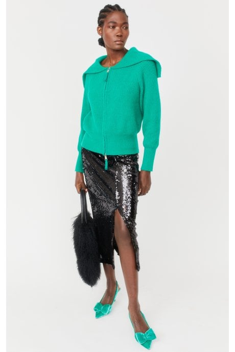 JAYLEY Knitted Banana Peel Zip Cardigan