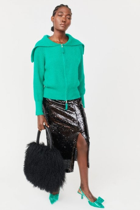 JAYLEY Knitted Banana Peel Zip Cardigan