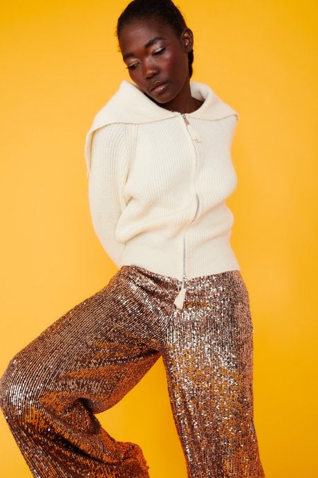 JAYLEY Knitted Banana Peel Zip Cardigan