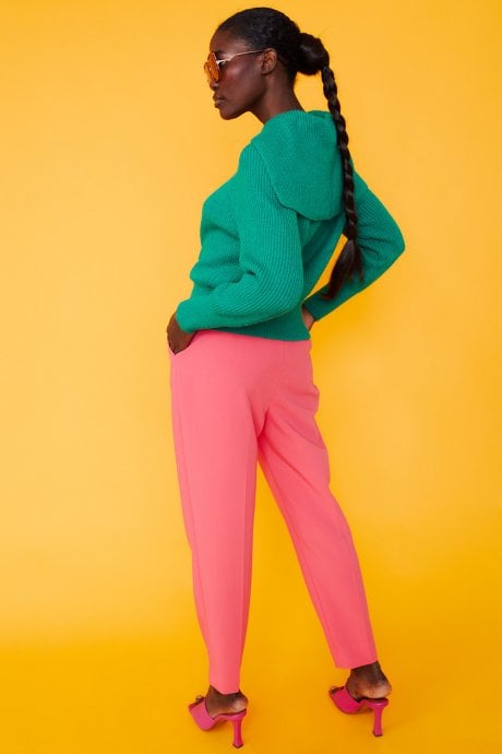 JAYLEY Knitted Banana Peel Zip Cardigan In Green