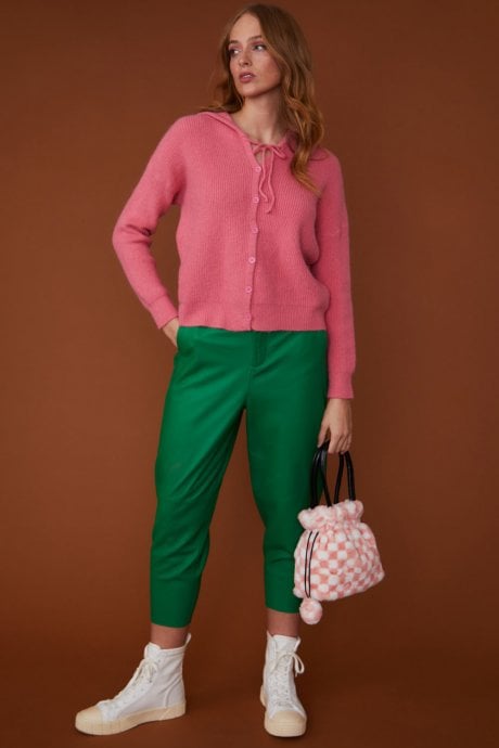 JAYLEY Knitted Banana Peel Zip Cardigan In Pink