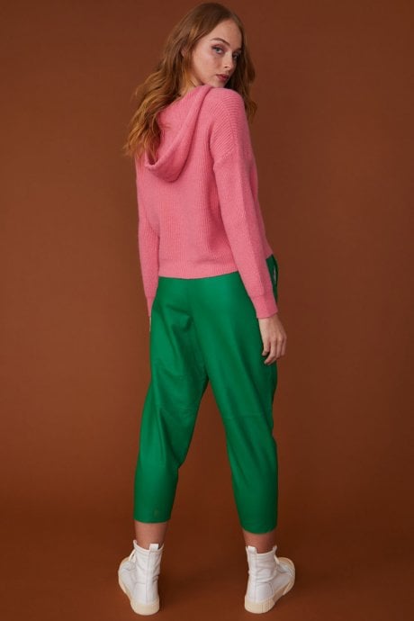 JAYLEY Knitted Banana Peel Zip Cardigan In Pink