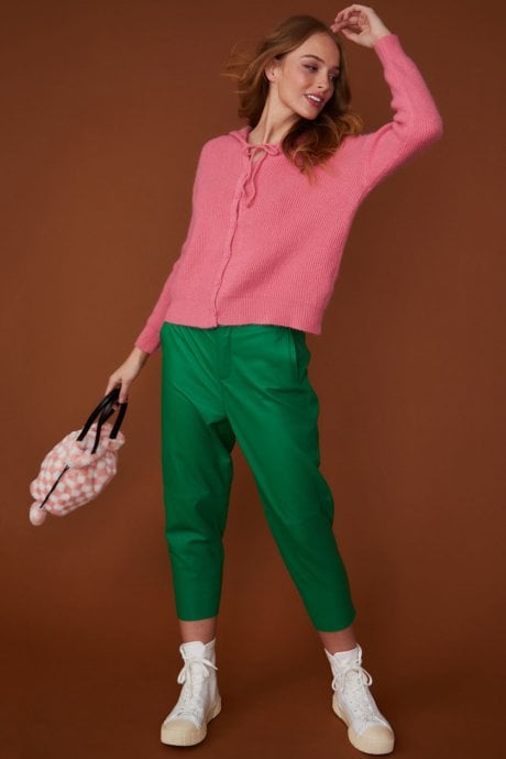 JAYLEY Knitted Banana Peel Zip Cardigan in Pink