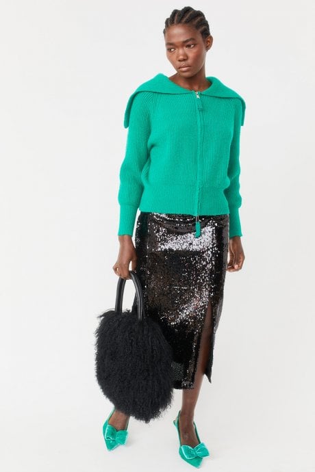 JAYLEY Knitted Banana Peel Zip Cardigan