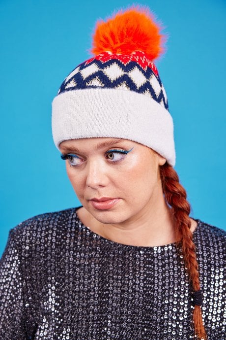 JAYLEY Knitted Faux Fur Pompom Hat