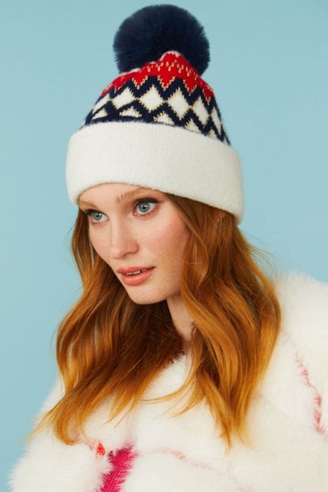 JAYLEY Knitted Faux Fur Pompom Hat