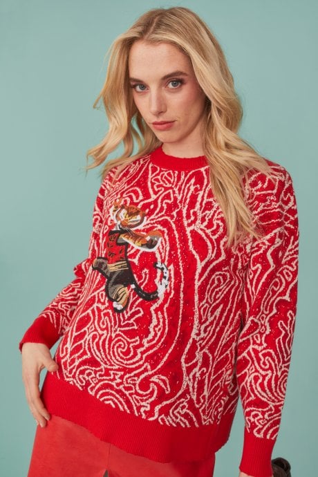 JAYLEY Kung-fu Tiger Embroidered Cashmere Jumper