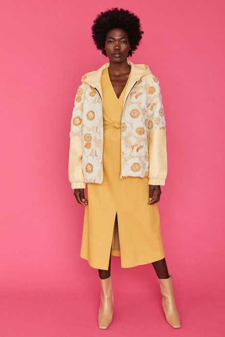 JAYLEY Leather And Embroidered Floral Yellow Jacket