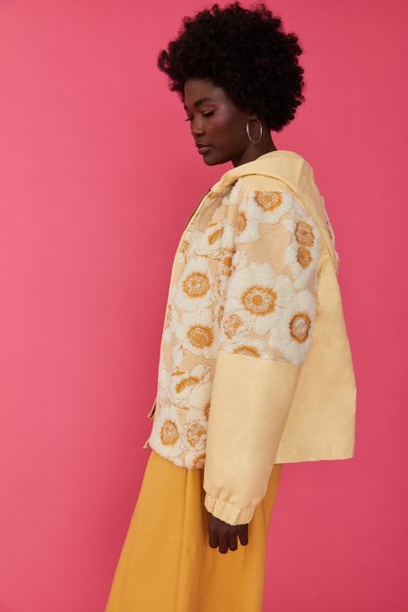 JAYLEY Leather And Embroidered Floral Yellow Jacket