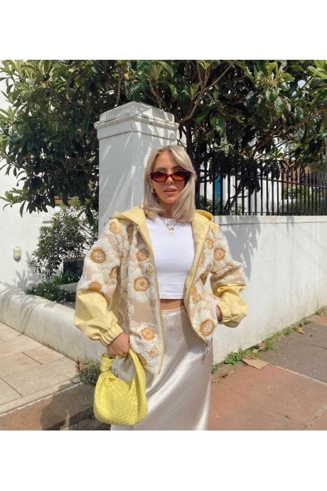 JAYLEY Leather and Embroidered Floral Yellow Jacket