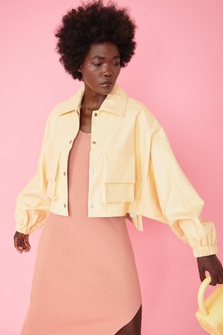JAYLEY Lemon Yellow Soft Faux Leather Jacket