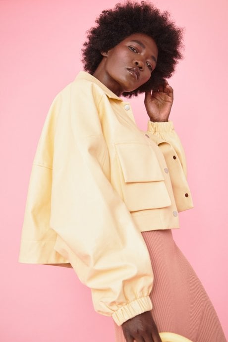 JAYLEY Lemon Yellow Soft Faux Leather Jacket
