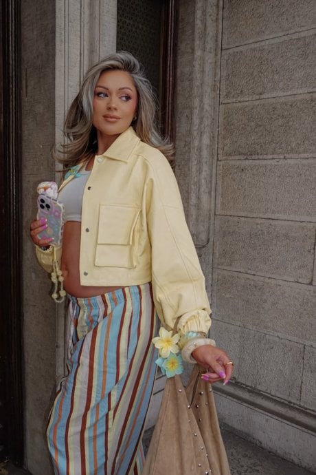 JAYLEY Lemon Yellow Soft Faux Leather Jacket