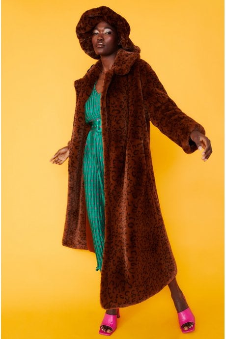 JAYLEY Leopard Print Faux Fur Oversized Hat