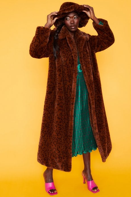 JAYLEY Leopard Print Faux Fur Oversized Hat