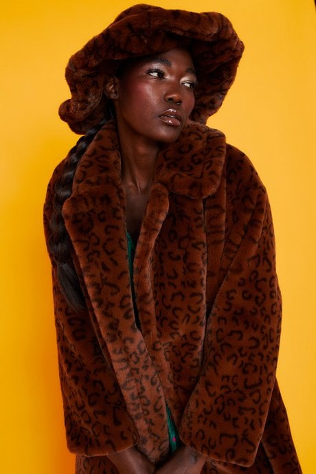 JAYLEY Leopard Print Faux Fur Oversized Hat
