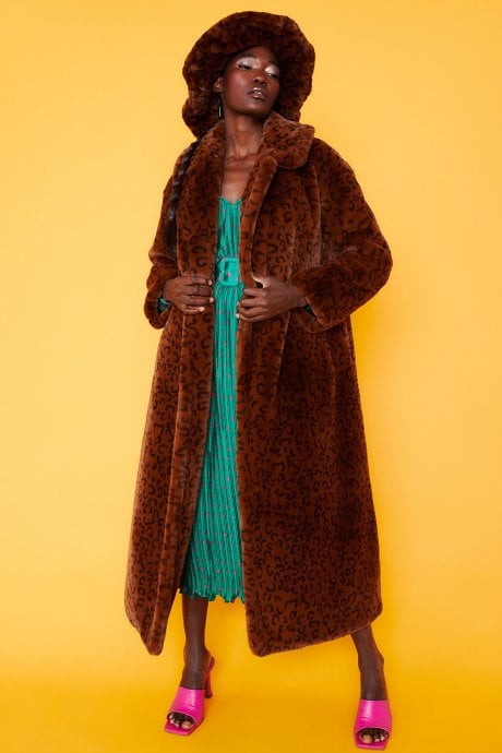 JAYLEY Leopard Print Faux Fur Oversized Hat