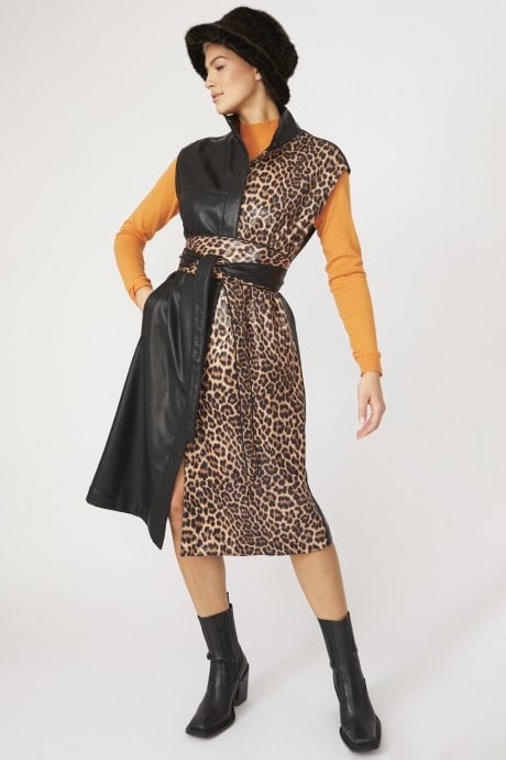 JAYLEY Leopard Print Maxi Gilet | Waistcoat With Belt