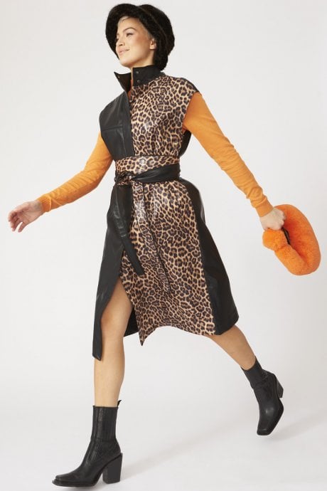 JAYLEY Leopard Print Maxi Gilet | Waistcoat with Belt