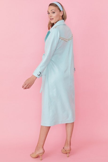 JAYLEY Light Blue Eco Leather Trench Coat