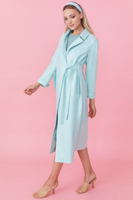 JAYLEY Light Blue Eco Leather Trench Coat