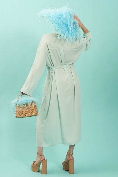 JAYLEY Light Blue Silk Blend Maxi Shirt Dress