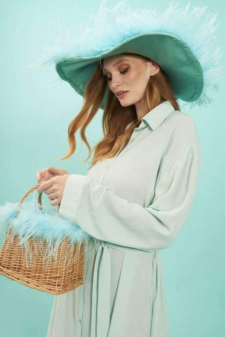 JAYLEY Light Blue Silk Blend Maxi Shirt Dress