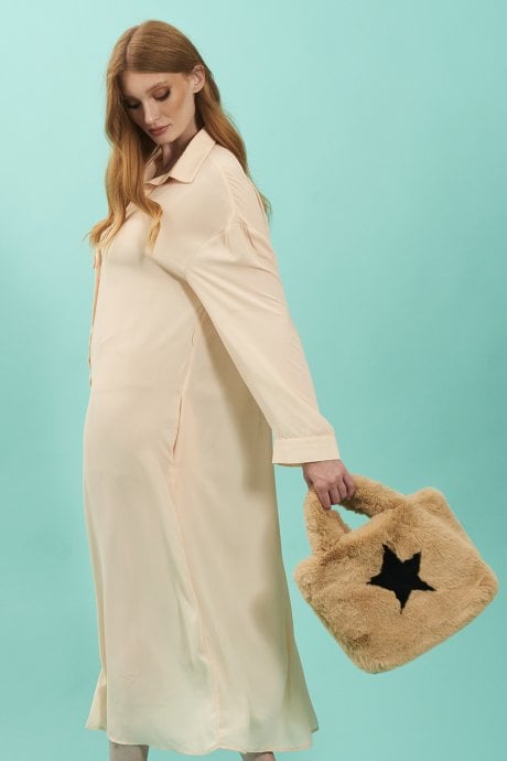 JAYLEY Light Pink Silk Blend Maxi Shirt Dress