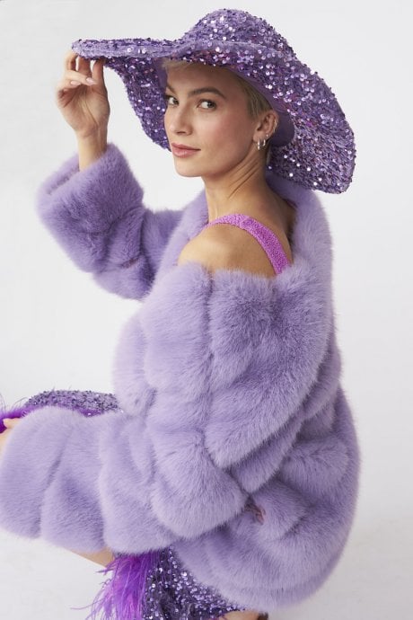 JAYLEY Lilac Faux Fur Striped Gaga Coat