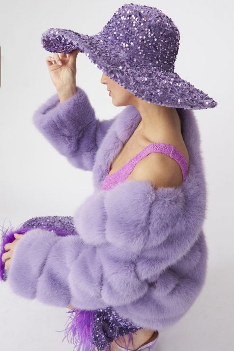 JAYLEY Lilac Faux Fur Striped Gaga Coat