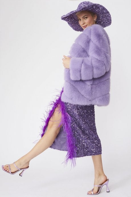 JAYLEY Lilac Faux Fur Striped Gaga Coat