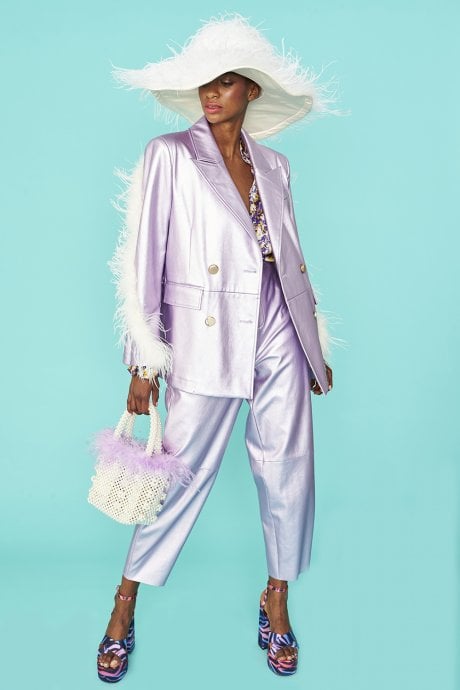 JAYLEY Lilac Faux Leather Blazer With Feather Details