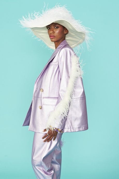 JAYLEY Lilac Faux Leather Blazer with Feather Details