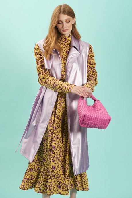 JAYLEY Lilac Faux Suede Metallic Maxi Gilet | Waistcoat